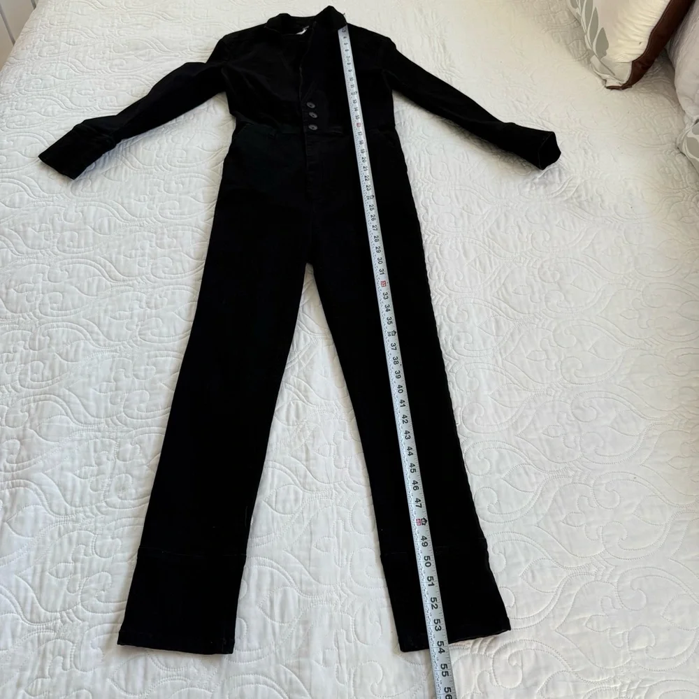 Free People Take Me Out Sleek Black Long Sleeve Stretch Jumpsuit Women's‎ 0 EUC